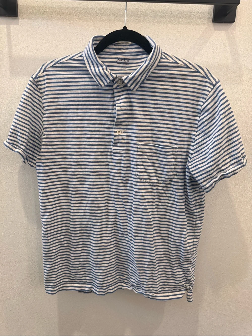 J. Crew Men’s White and Blue Striped Polo